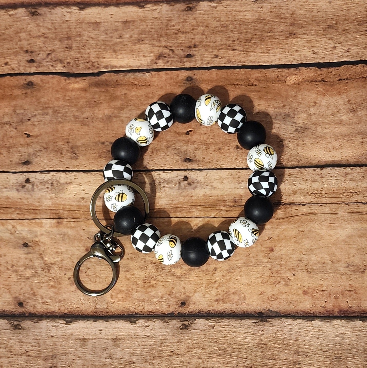 Bumblebee Checker | Silicone Beaded Wristlet