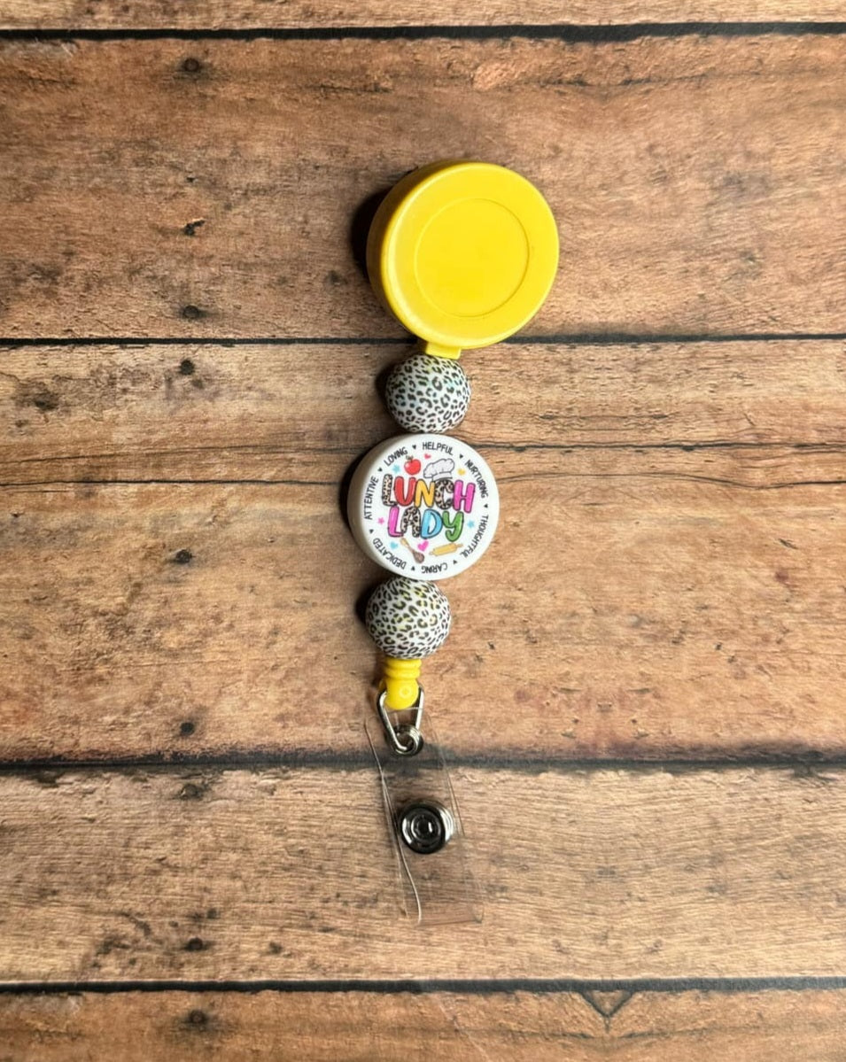 Lunch Lady Silicone Bead Badge Reel | Leopard Print Badge Reel