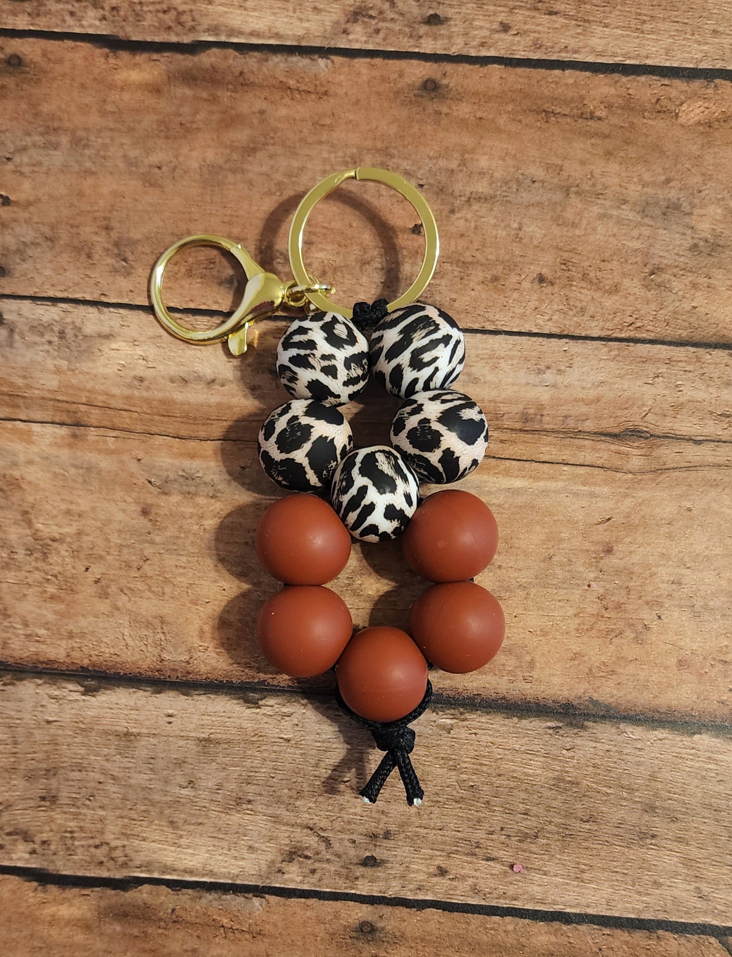 Jumbo Silicone Beads Flower Shaped Keychain | Leopard Print Beaded Keychain