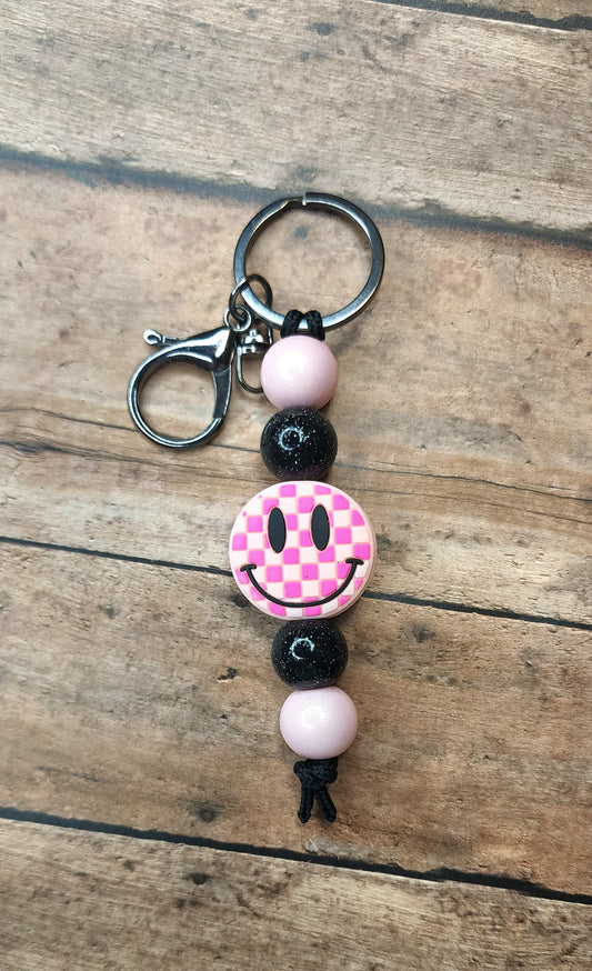 Pink Checker Smiles Mini Keychain