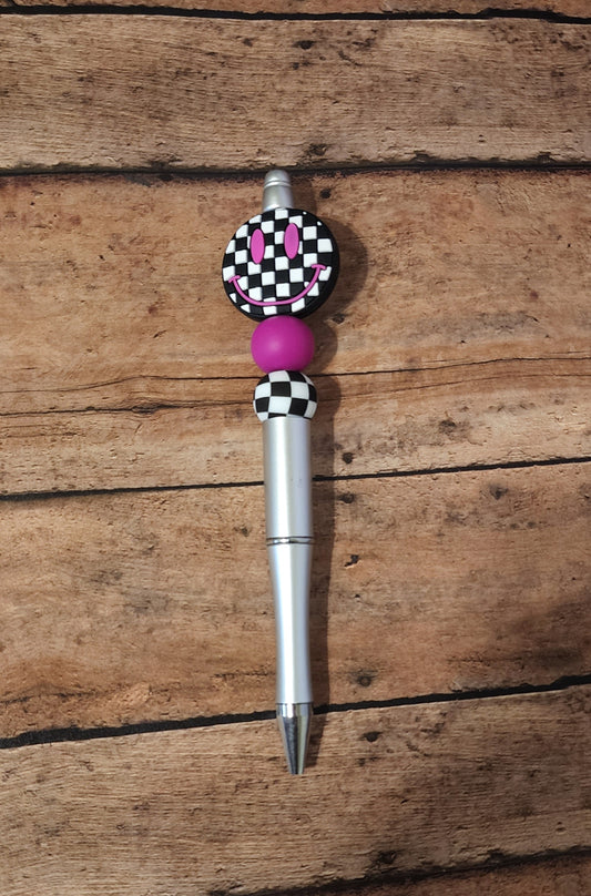 Fuschia Checker Smiley Pen