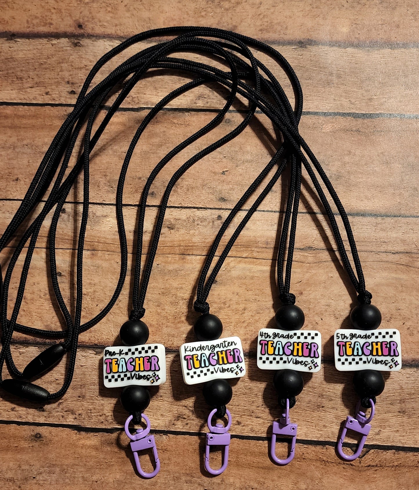 Teacher Silicone Bead Lanyards | "Teacher Vibes" Grade-Specific Charms | Pre-K, Kindergarten, 4th Grade, 5th Grade