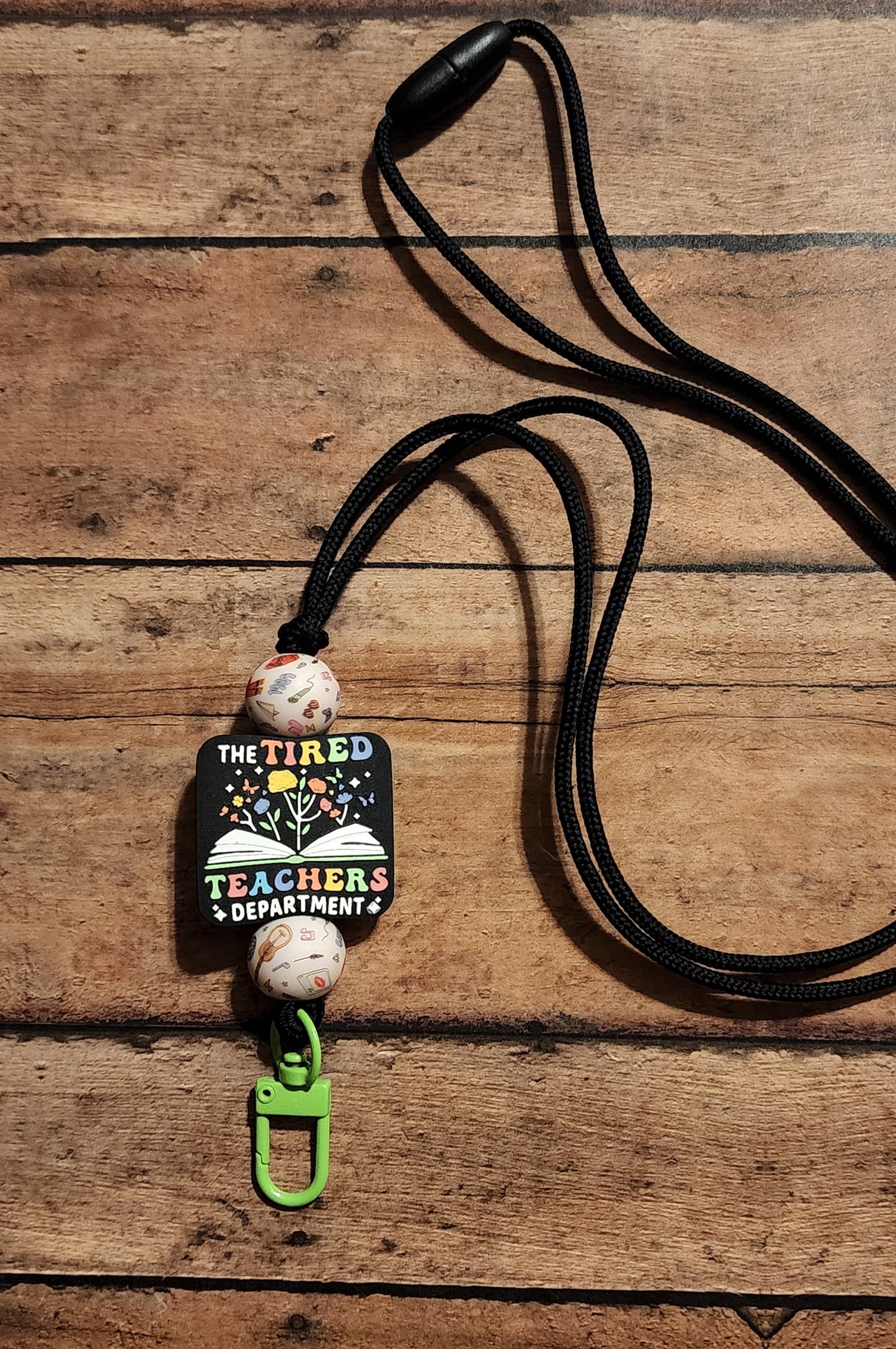 Teacher Silicone Bead Lanyard | "The Tired Teachers Department" Charm | Fun and Relatable Classroom Badge Holder