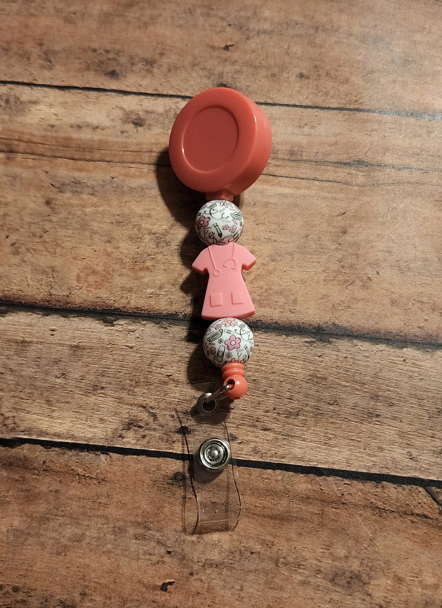 Pink Scrubs Silicone Bead Badge Reel | Cute Nurse Badge Reel