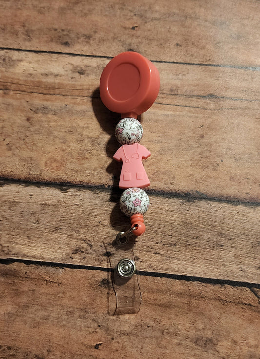 Pink Scrubs Silicone Bead Badge Reel | Cute Nurse Badge Reel