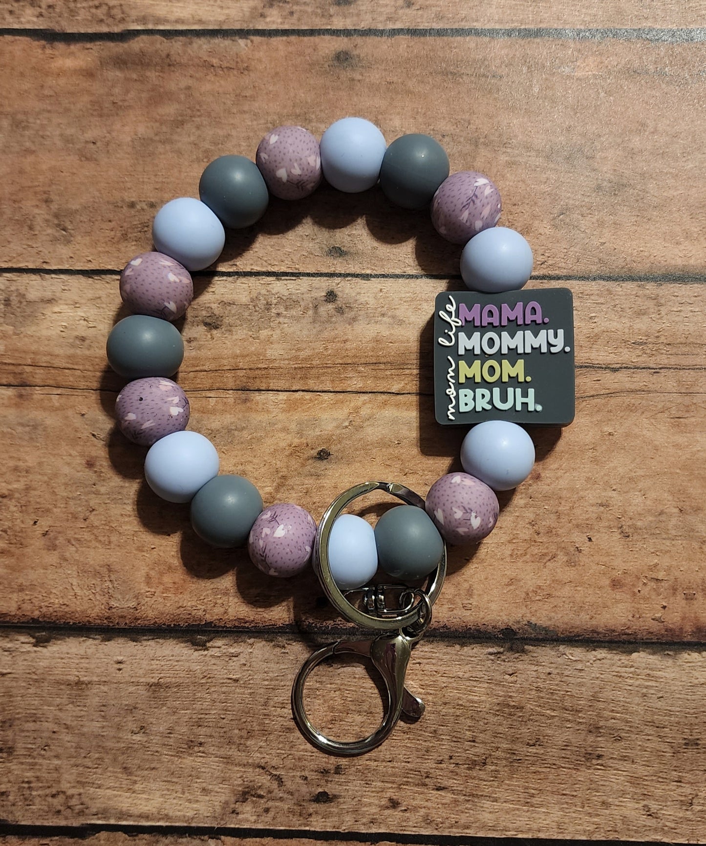 Silicone Bead Wristlet Keychain | “MAMA. MOMMY. MOM. BRUH.” Charm | Funny & Relatable Mom Life Accessory