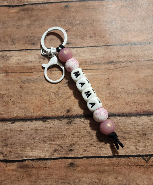 Mama Floral Silicone Bead Keychain | Pink Shimmer Silicone Beaded Keychain For Moms