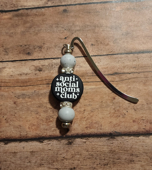 Anti Social Moms Club Silicone Bead Bookmark | Black & Gray Rhinestone Silicone Beaded Bookmark