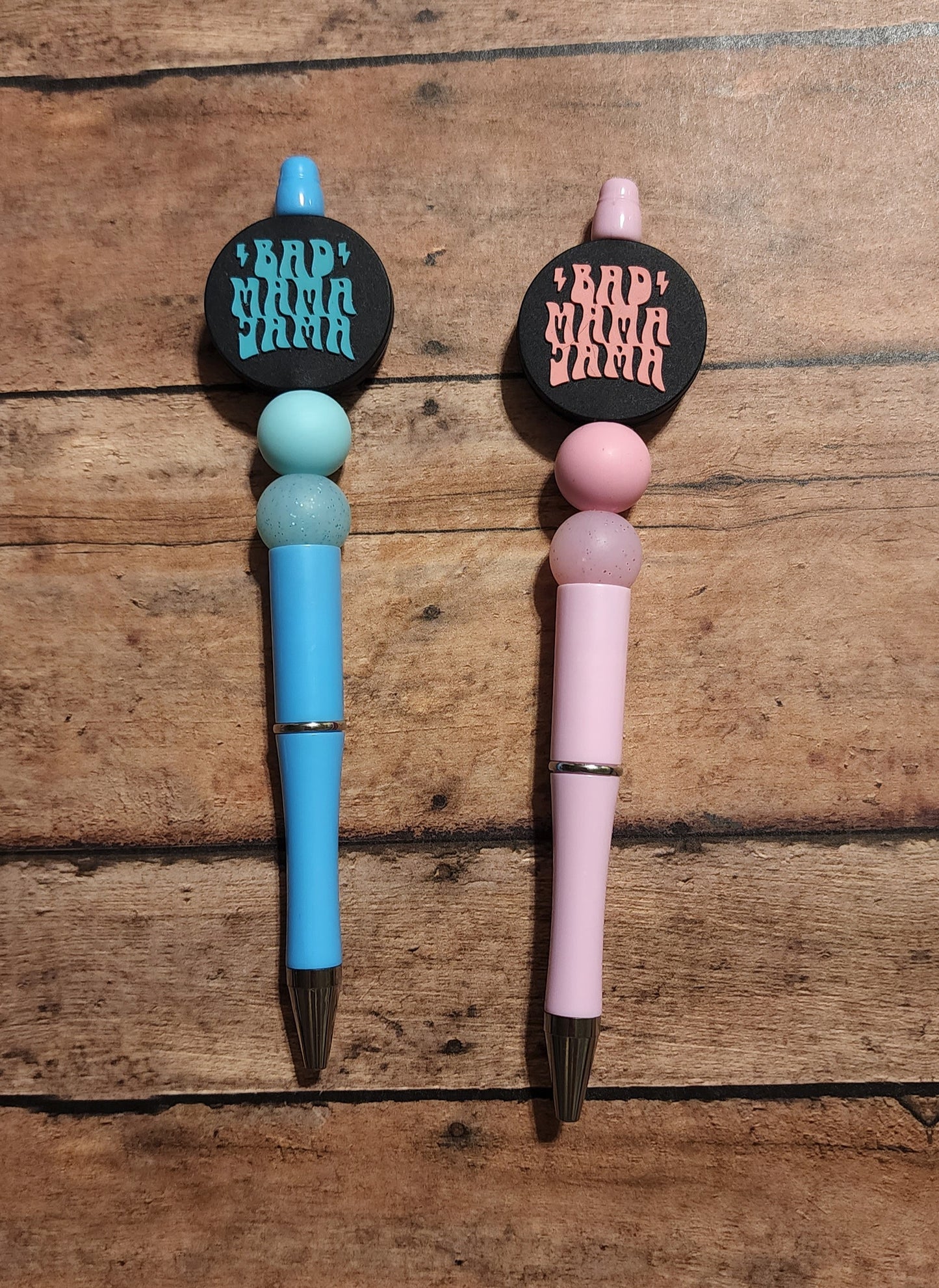 Bad Mama Jama Silicone Bead Pens | Blue Pink Glitter Silicone Beaded Pens