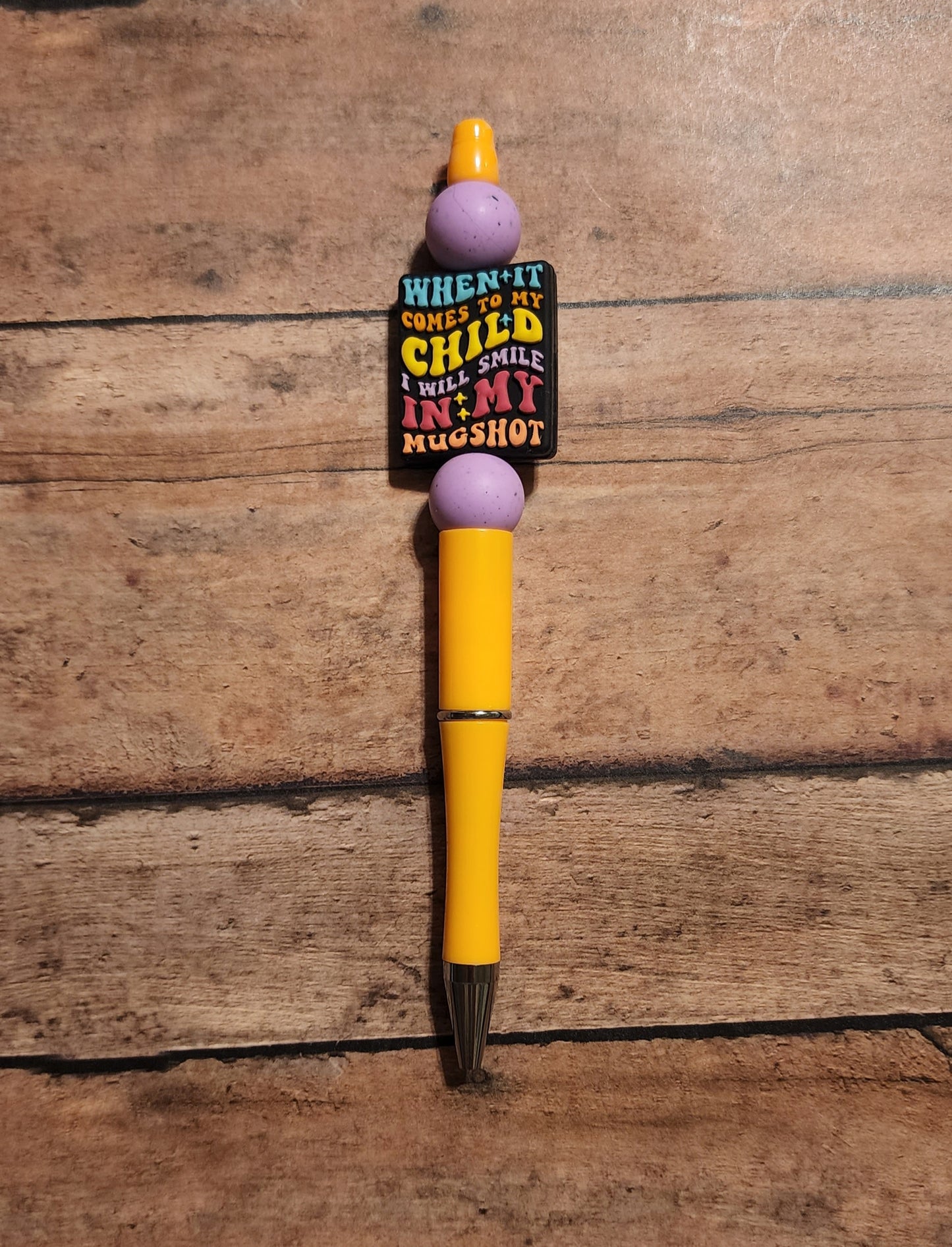 When It Comes To My Child I Will Smile In My Mugshot Silicone Bead Pen | Orange Silicone Beaded Pen For Mom Gift