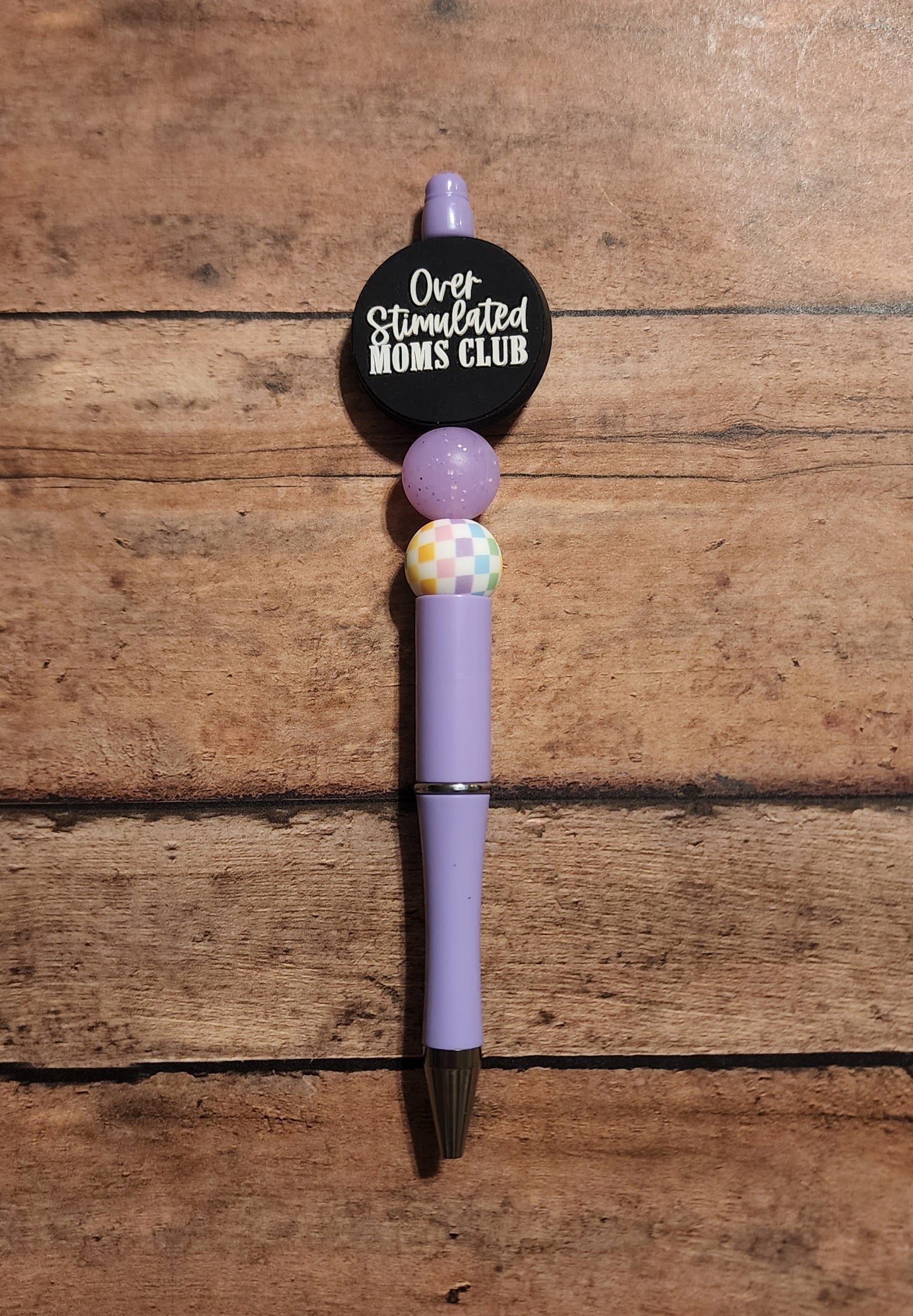 Overstimulated Moms Club Checkered Silicone Bead Pen | Lavender Silicone Beaded Pen