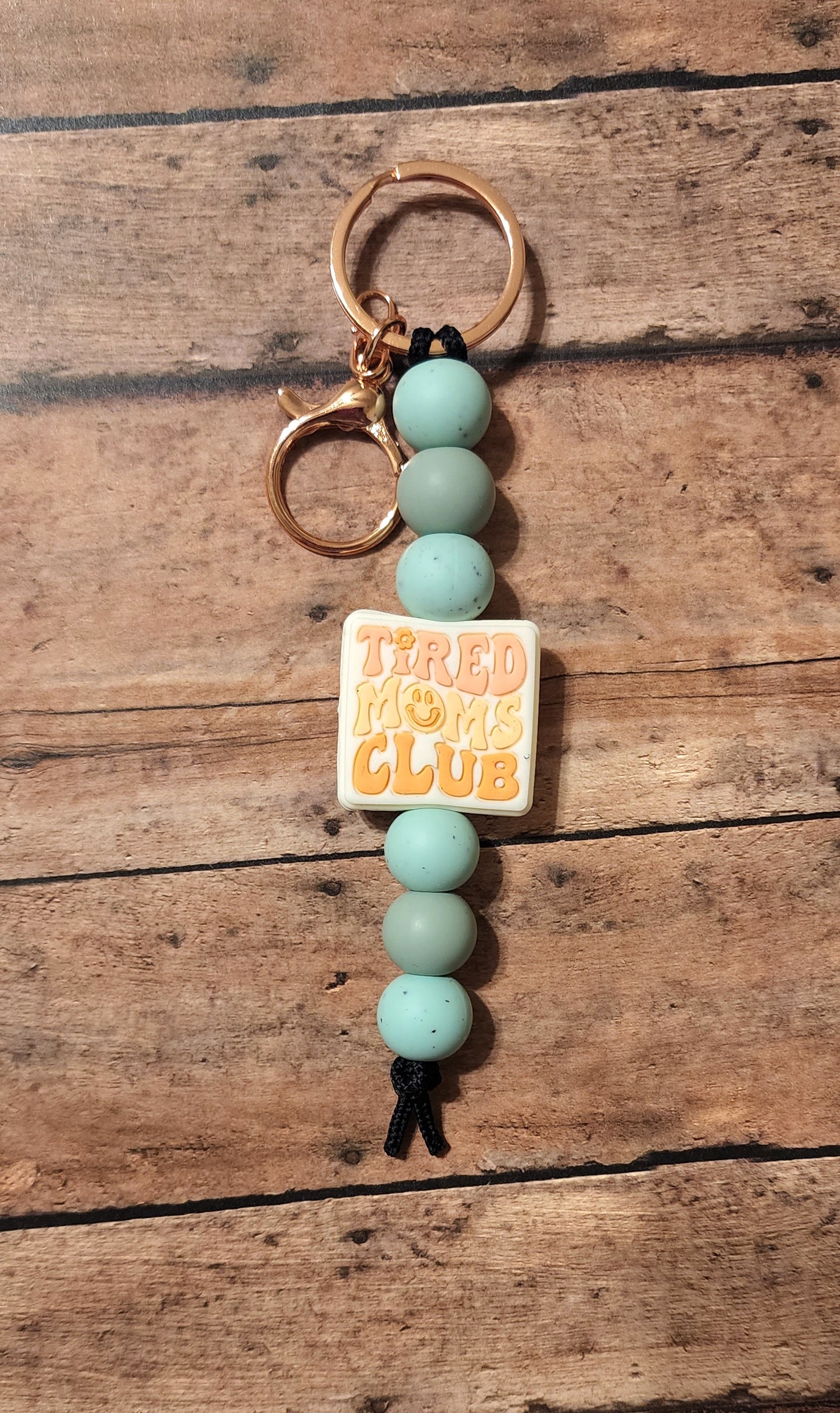 Tired Moms Club Silicone Bead Keychain | Peach & Mint Silicone Beaded Keychain | Funny Relatable Mom Gift