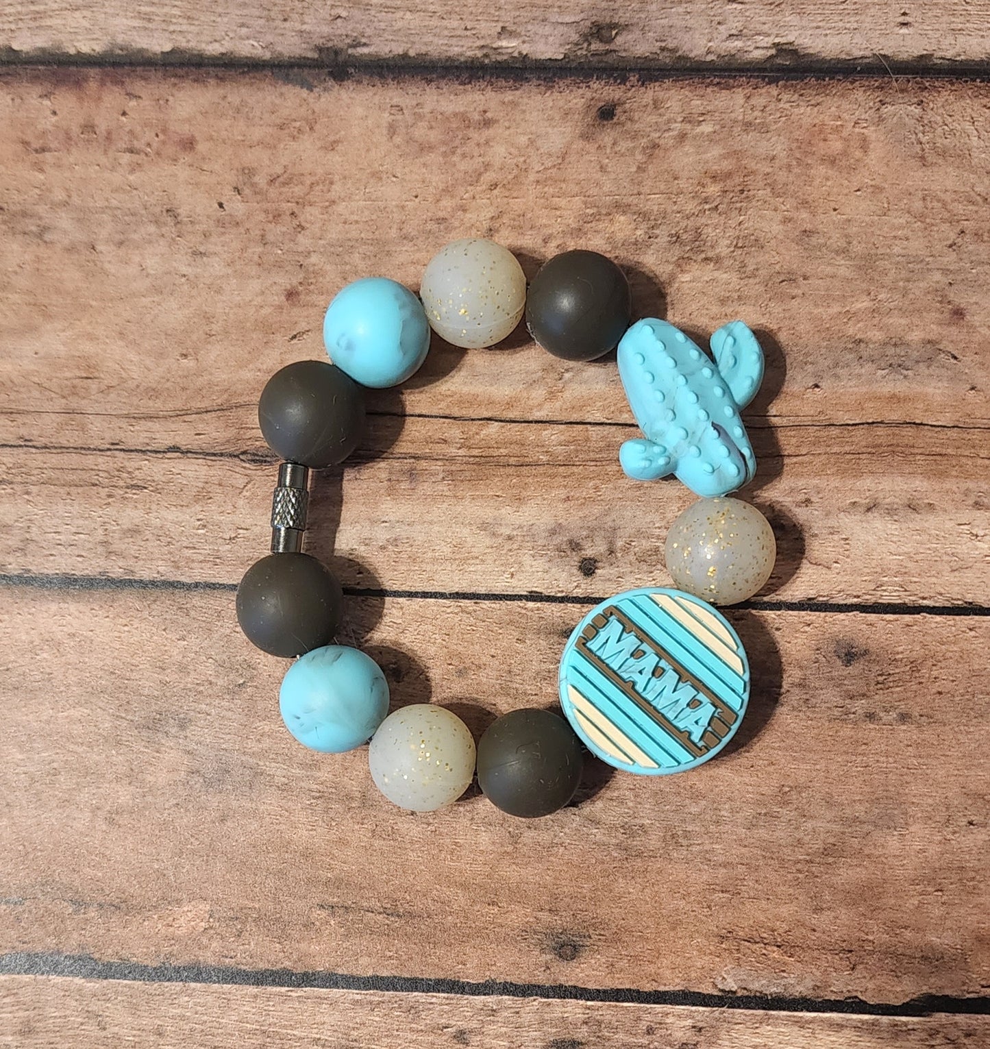Western Mama Silicone Bead Cup Charm | Turquoise Gold Brown Silicone Beaded Cup Charm