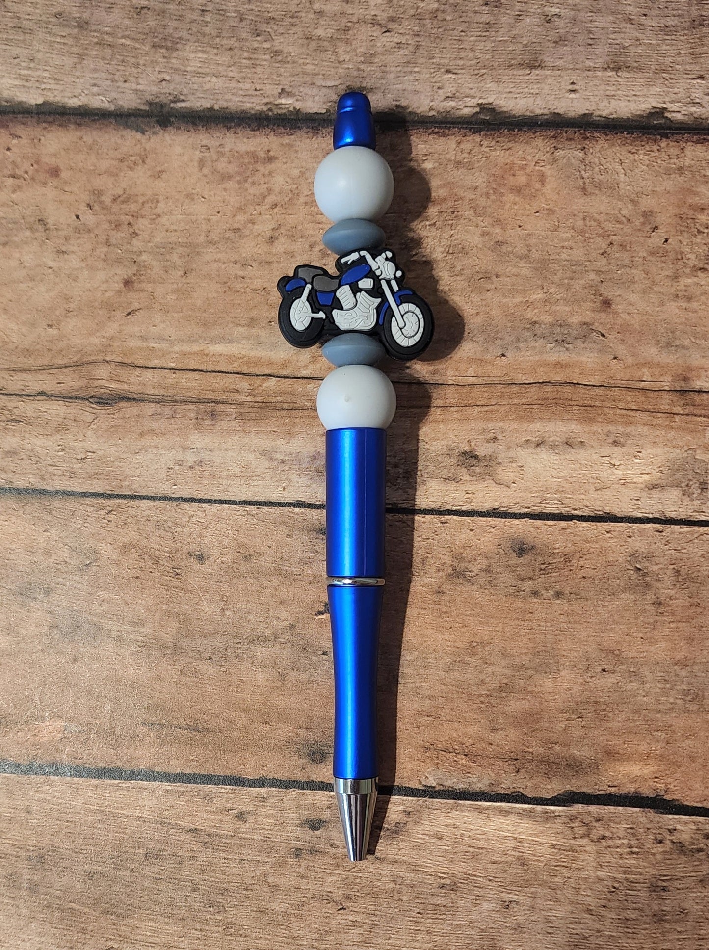 Motorcycle Silicone Bead Pen | Blue Silicone Beaded Pen