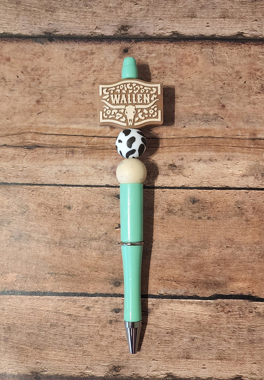 Cow Print Silicone Bead Pen | Mint Green Silicone Beaded Pen