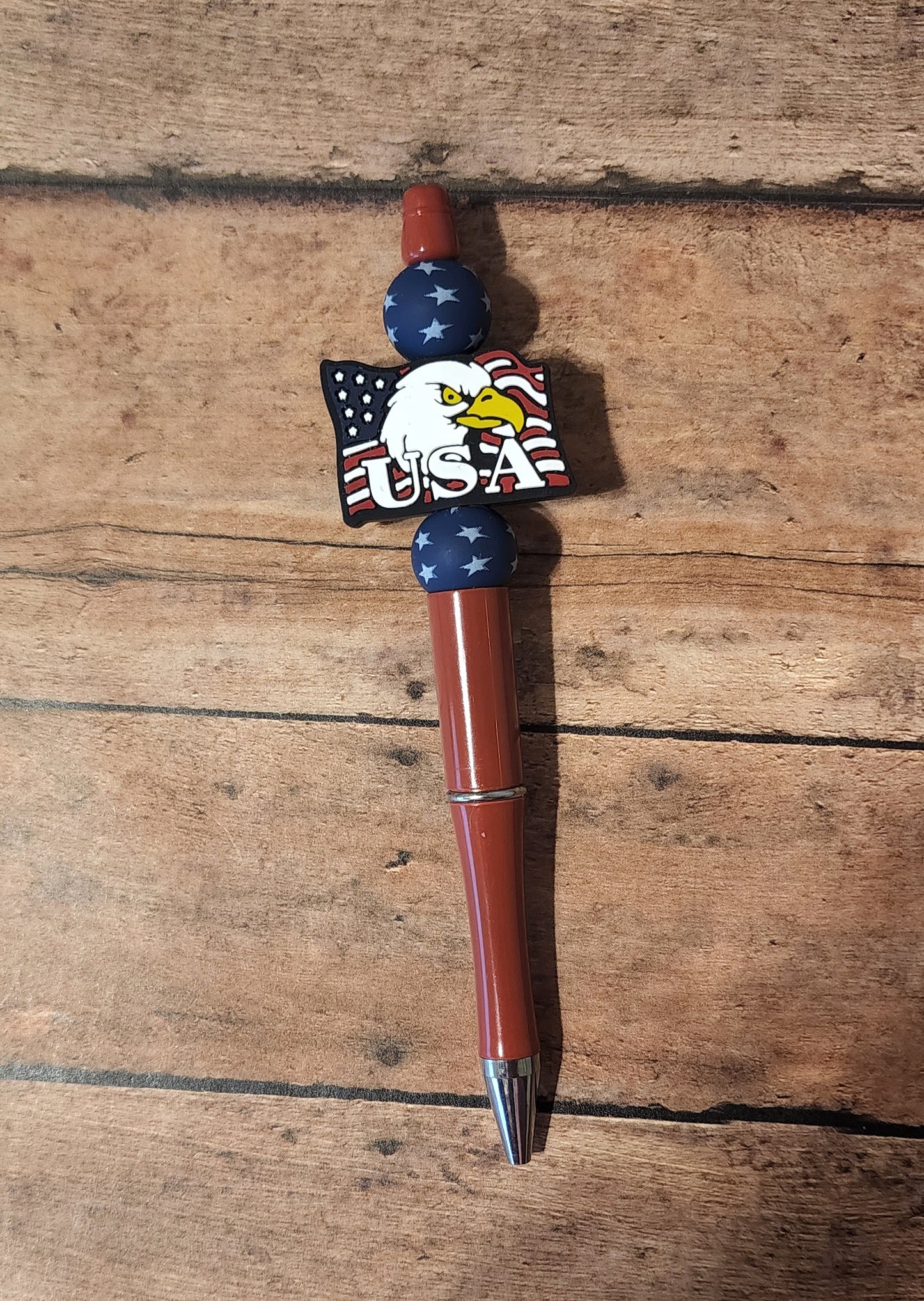 USA Flag Eagle Silicone Bead Pen | 4th of July Silicone Beaded Pen