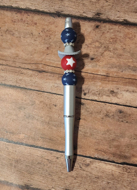 Stars & Stripes Cowboy Hat Silicone Bead Pen | 4th of July Silicone Beaded Pen