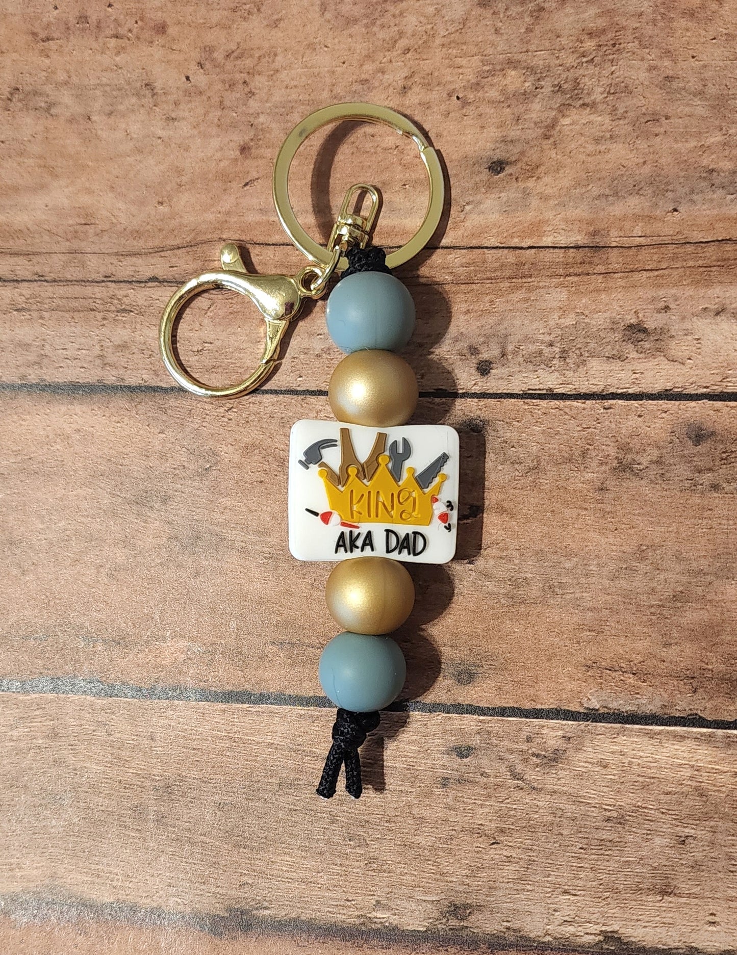 King AKA Dad Silicone Bead Mini Keychain | Gold & Gray Silicone Beaded Keychain