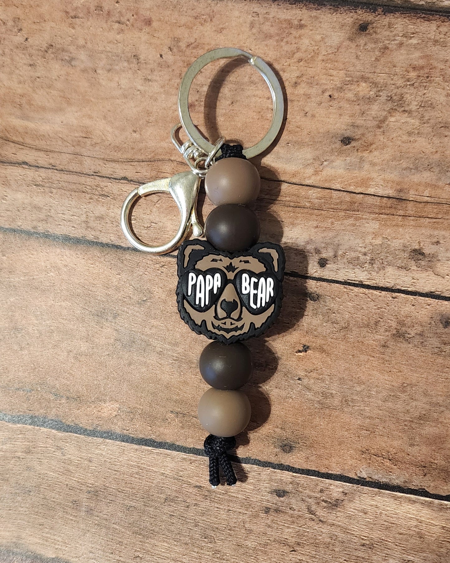 Papa Bear Silicone Bead Mini Keychain | Dad Silicone Beaded Keychain