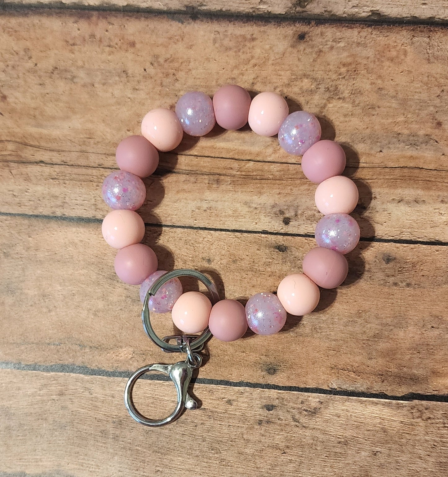 Glitter Confetti Silicone Bead Wristlet | Pink Sparkles Silicone Beaded Wristlet Keychain