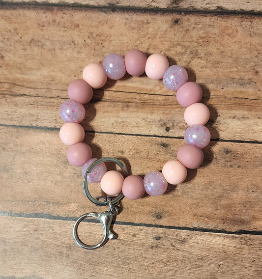 Glitter Confetti Silicone Bead Wristlet | Pink Sparkles Silicone Beaded Wristlet Keychain