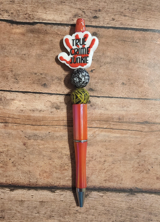 True Crime Junkie Silicone Bead Pen | Iridescent Red Silicone Beaded Pen