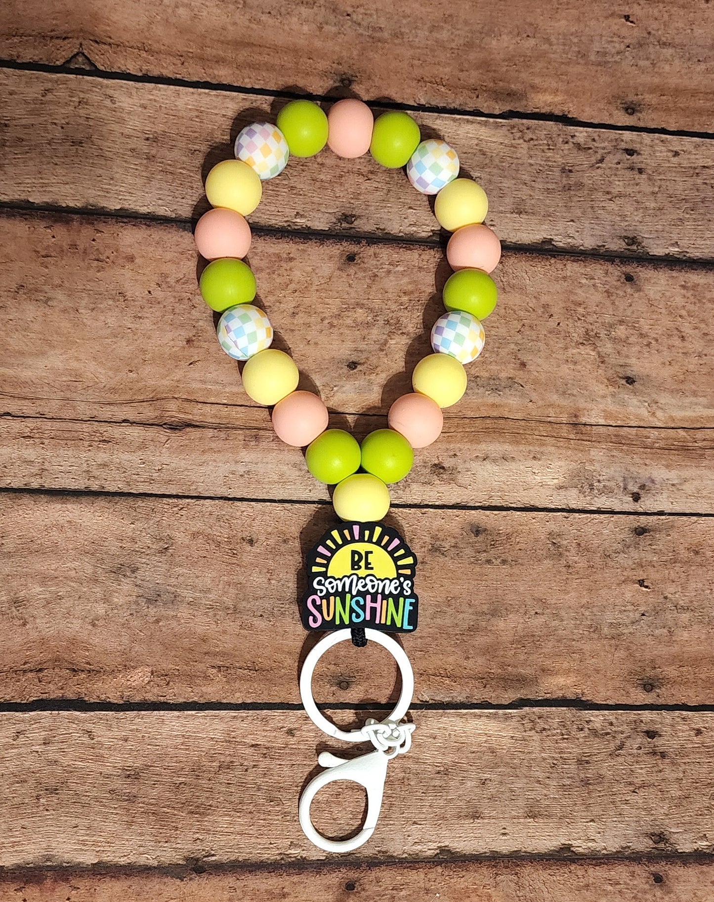 Be Someone's Sunshine Silicone Bead Teardrop Wristlet | Pastel Checker Print Silicone Beaded Wristlet Keychain
