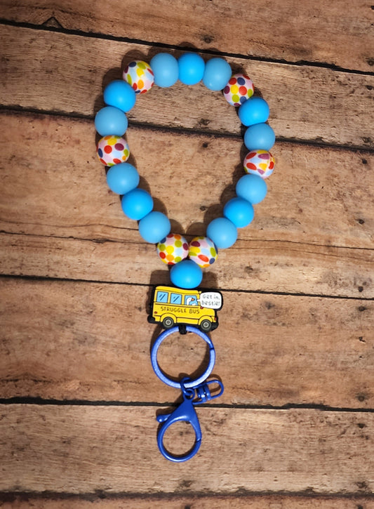 Struggle Bus "Get In Bestie!" Silicone Bead Teardrop Wristlet | Polka Dot Glow-in-the-Dark Silicone Beaded Wristlet Keychain