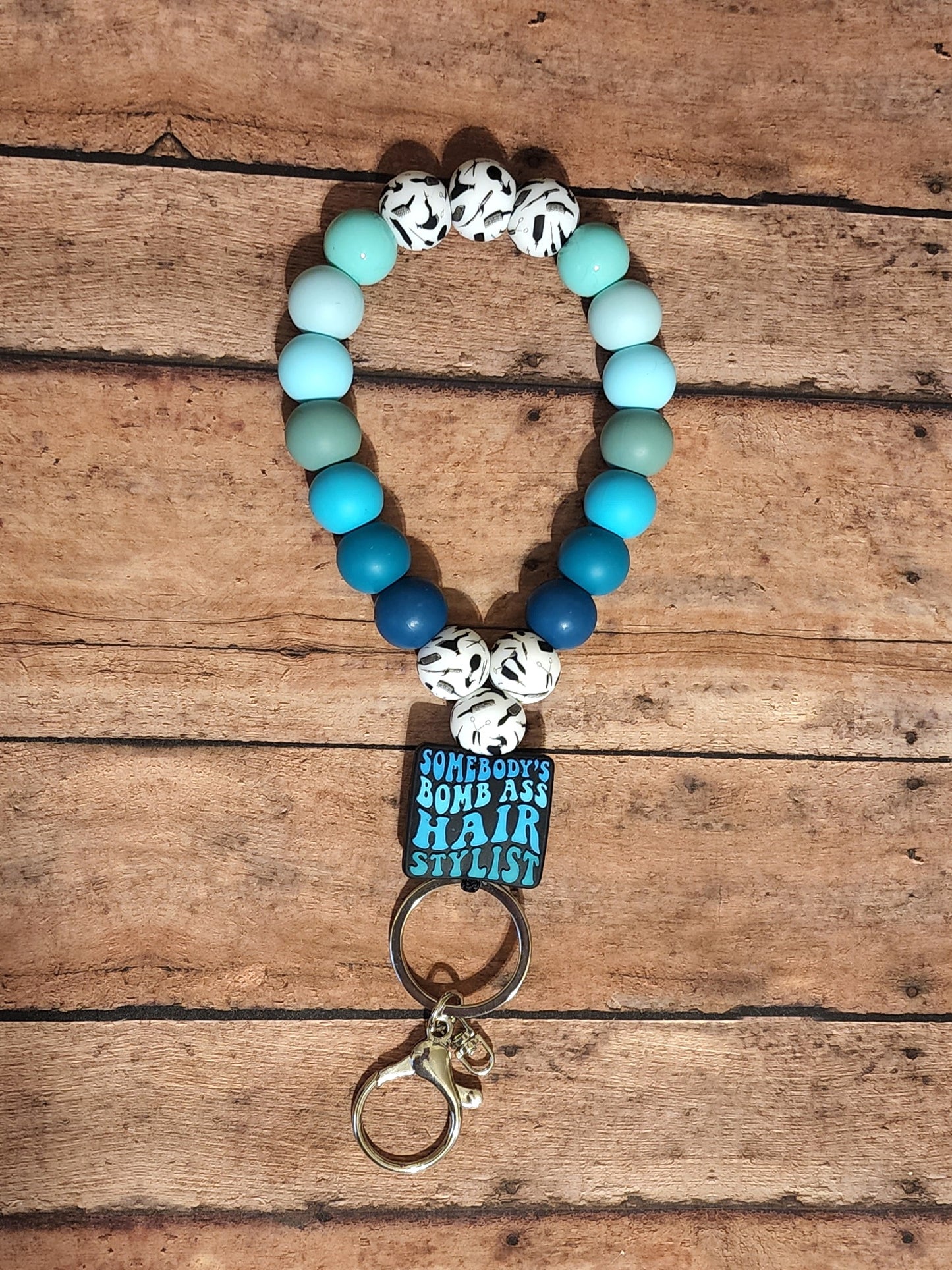 Somebody's Bomb Ass Hair Stylist Silicone Bead Teardrop Wristlet | Mint Turquoise Teal Silicone Beaded Wristlet Keychain