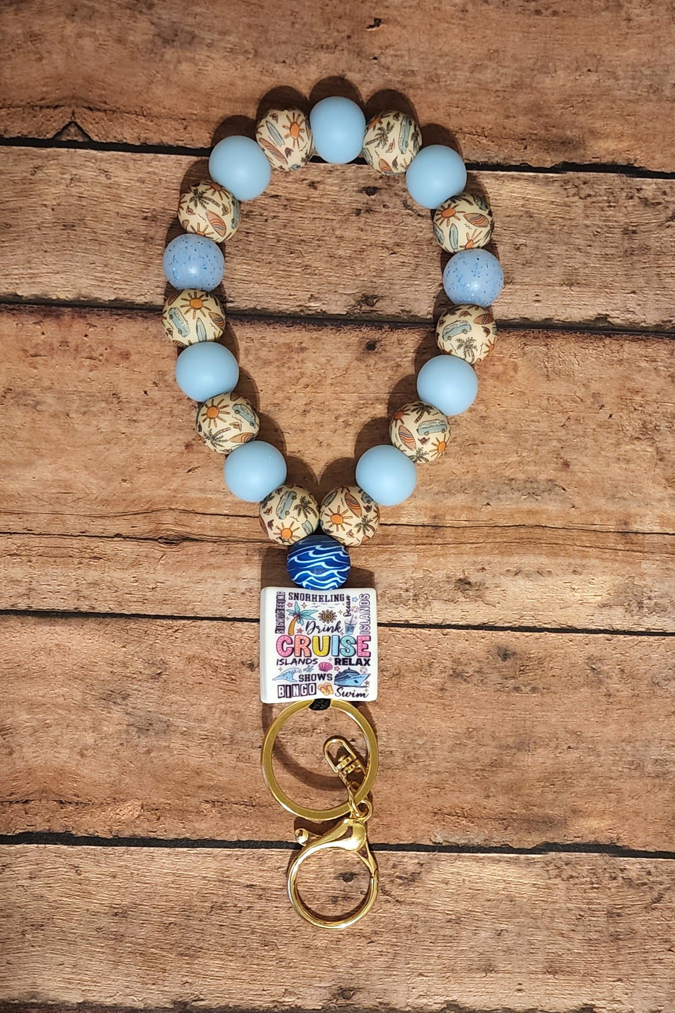 Cruise Silicone Bead Teardrop Wristlet | Beach Print Glow-in-the-Dark Silicone Beaded Wristlet Keychain