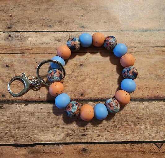 Periwinkle & Canteloupe Floral | Silicone Beaded Wristlet Keychain