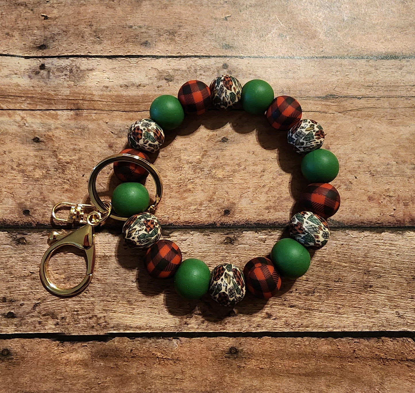Buffalo Plaid | Silicone Beaded Wristlet Keychain