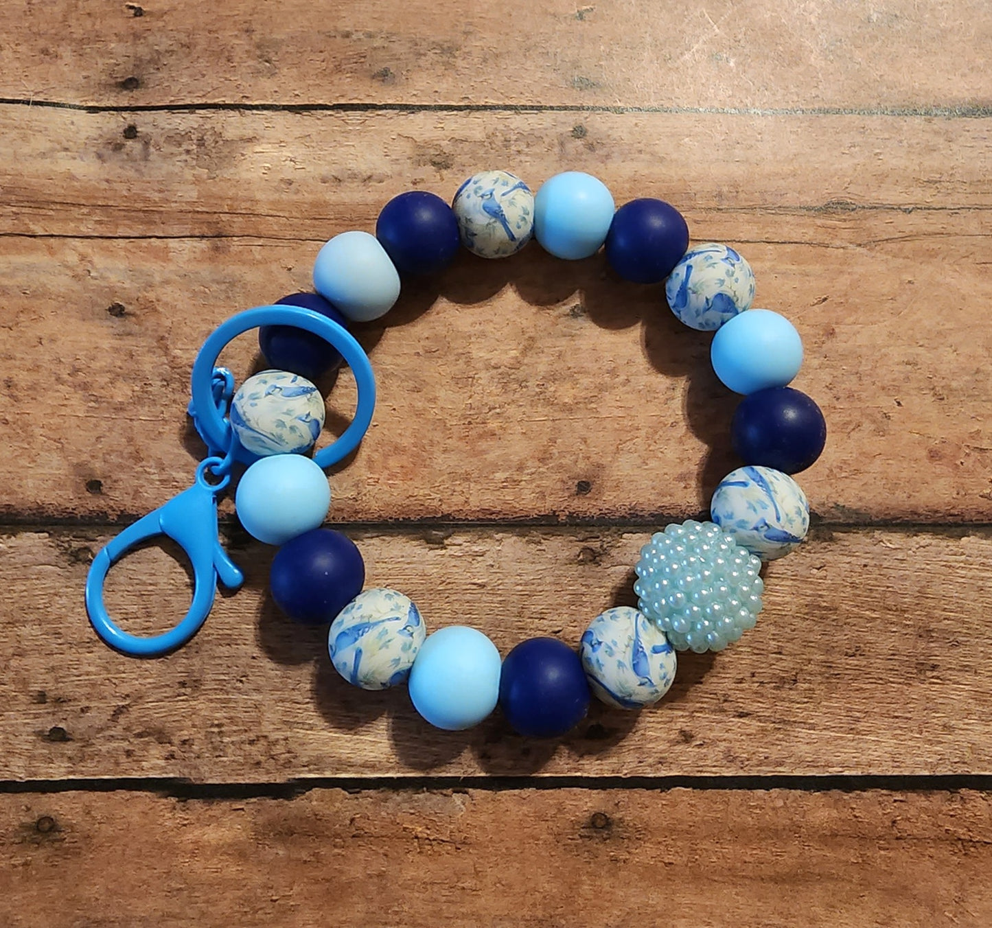 Blue Jay | Silicone Beaded Wristlet Keychain