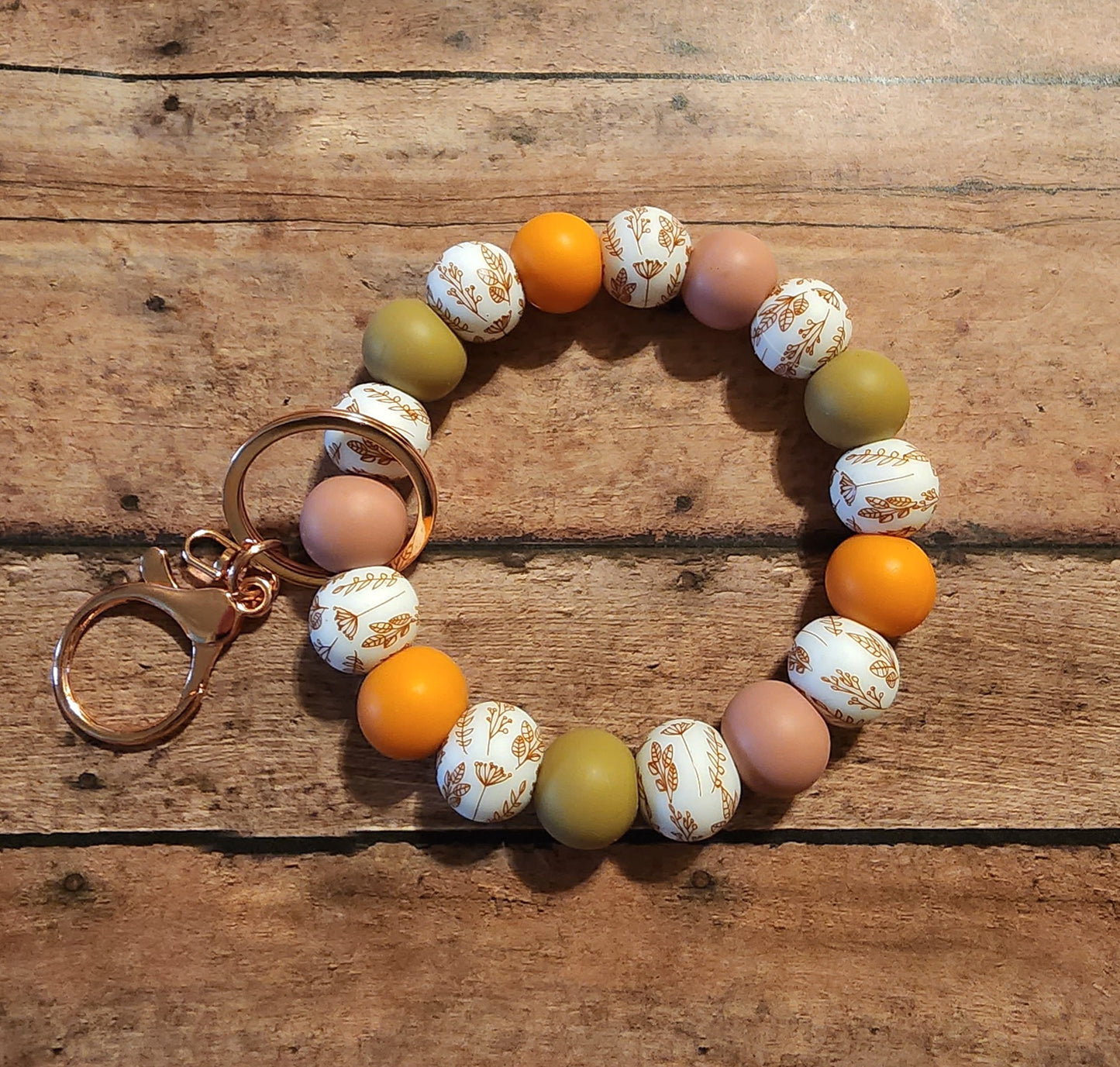 Copper Leaves | Silicone Beaded Wristlet Keychain