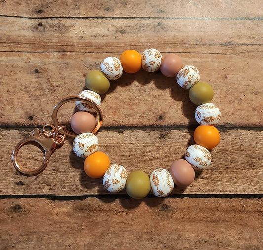 Copper Leaves | Silicone Beaded Wristlet Keychain