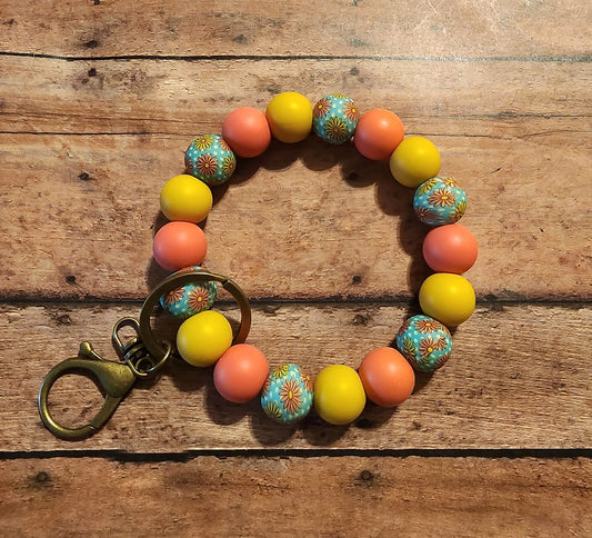 Polka Dot Flowers | Silicone Beaded Wristlet Keychain