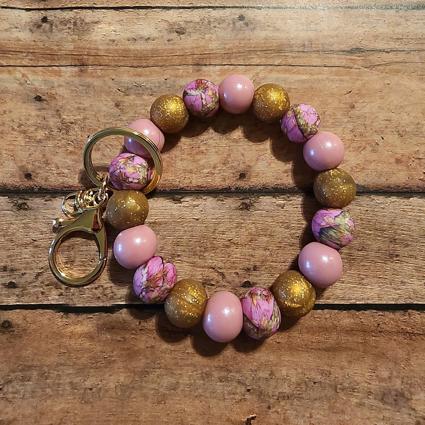 Pink Camo Glitter | Silicone Beaded Wristlet Keychain