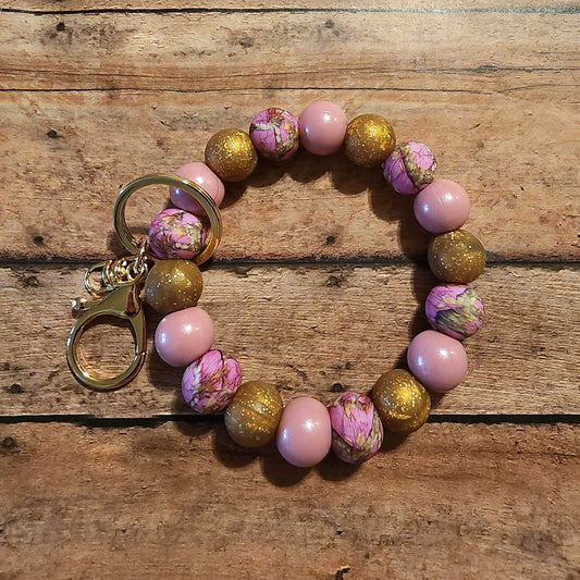 Pink Camo Glitter | Silicone Beaded Wristlet Keychain