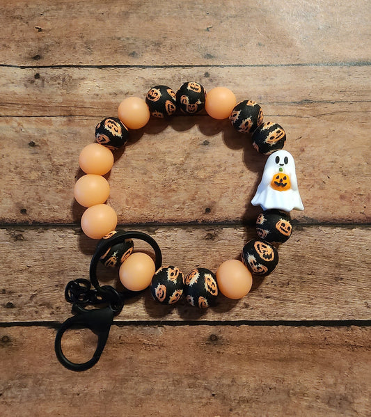 Pumpkin Ghostie | Glow-in-the-Dark Silicone Beaded Wristlet Keychain