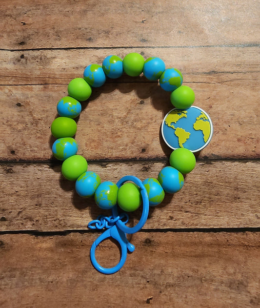 Globe | Silicone Beaded Wristlet Keychain