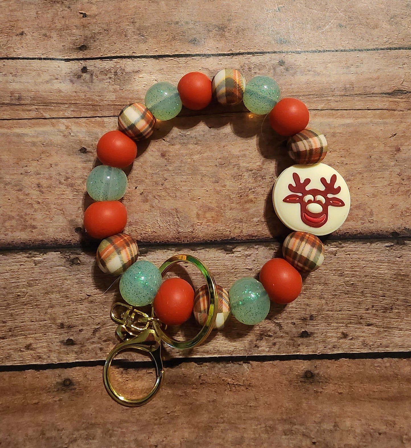 Reindeer Cookie | Silicone Beaded Wristlet Keychain