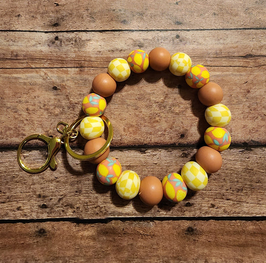 Lemon Checker | Silicone Beaded Wristlet Keychain