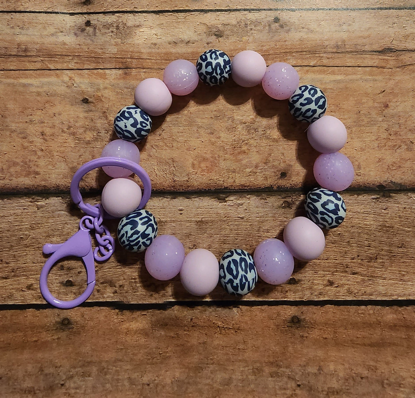 Lavender Leopard | Silicone Beaded Wristlet Keychain