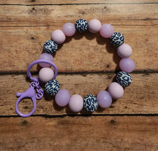 Lavender Leopard | Silicone Beaded Wristlet Keychain