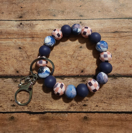 Dusk Marble Checker | Silicone Beaded Wristlet Keychain