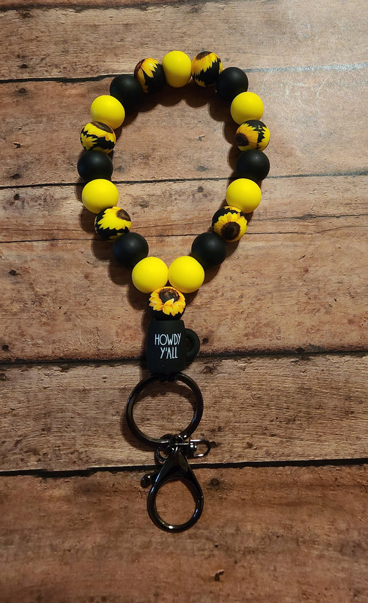 Howdy Y'all Sunflower Mug | Silicone Beaded Teardrop Wristlet Keychain
