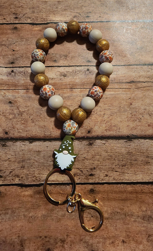 Woodland Gnome | Silicone Beaded Teardrop Wristlet Keychain