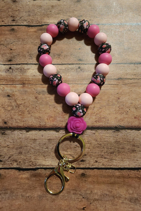 Rose | Silicone Beaded Teardrop Wristlet Keychain
