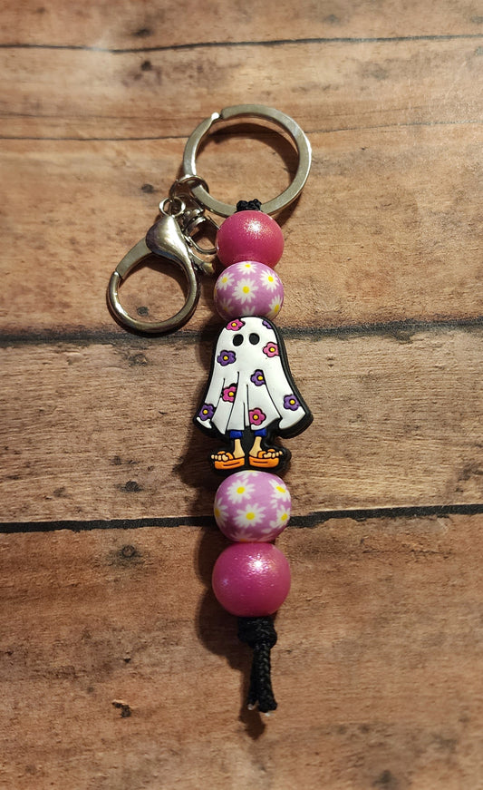 Flower Ghostie Girl | Silicone Beaded Mini Keychain