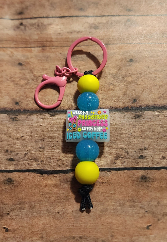 Just a Passenger Princess with Her Iced Coffee | Silicone Beaded Mini Keychain